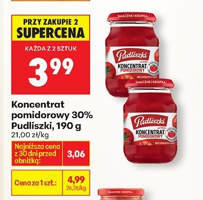 Koncentrat pomidorowy 30% Pudliszki, 190 g promocja w Biedronka