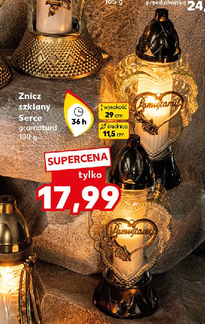 Znicz szklany serce 29 cm promocja w Kaufland