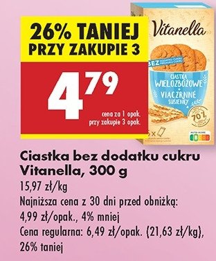 Ciastka wielozbożowe z mlekiem Vitanella promocja w Biedronka