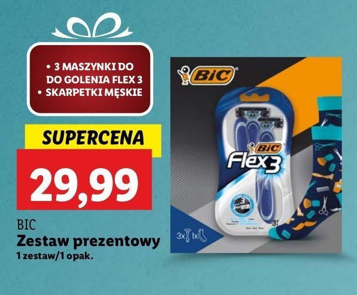 Zestaw w pudełku: maszynka do golenia flex 4 3 szt + skarpetki Bic zestaw promocja