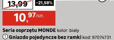 Seria osprzętu MONDE kolor: biały Gniazdo pojedyncze bez ramki promocja w Leroy Merlin