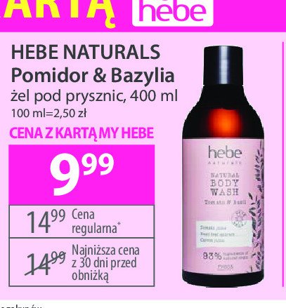 Żel pod prysznic pomidor & bazylia HEBE NATURALS promocja