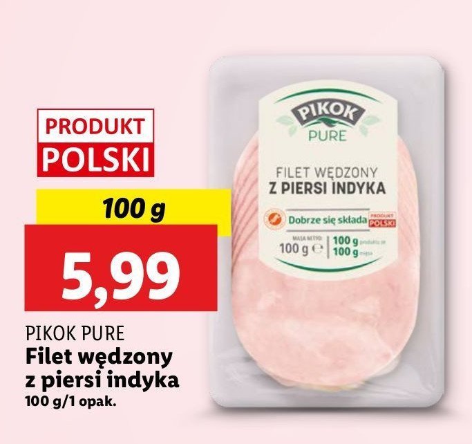 Filet wędzony z piersi indyka Pikok pure promocja w Lidl