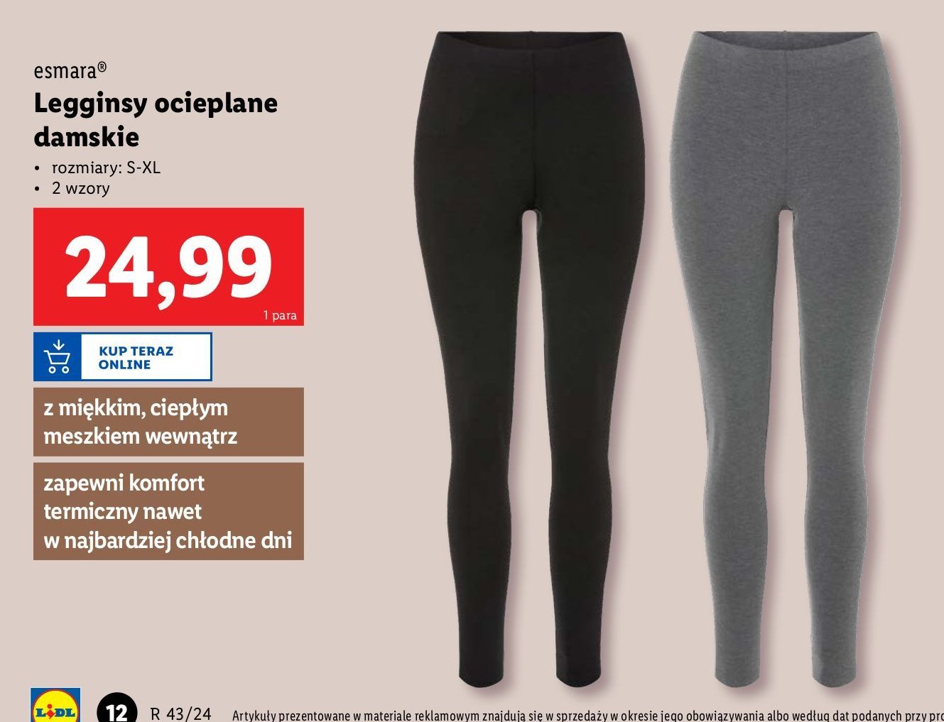 Legginsy ocieplane s-xl Esmara promocja w Lidl