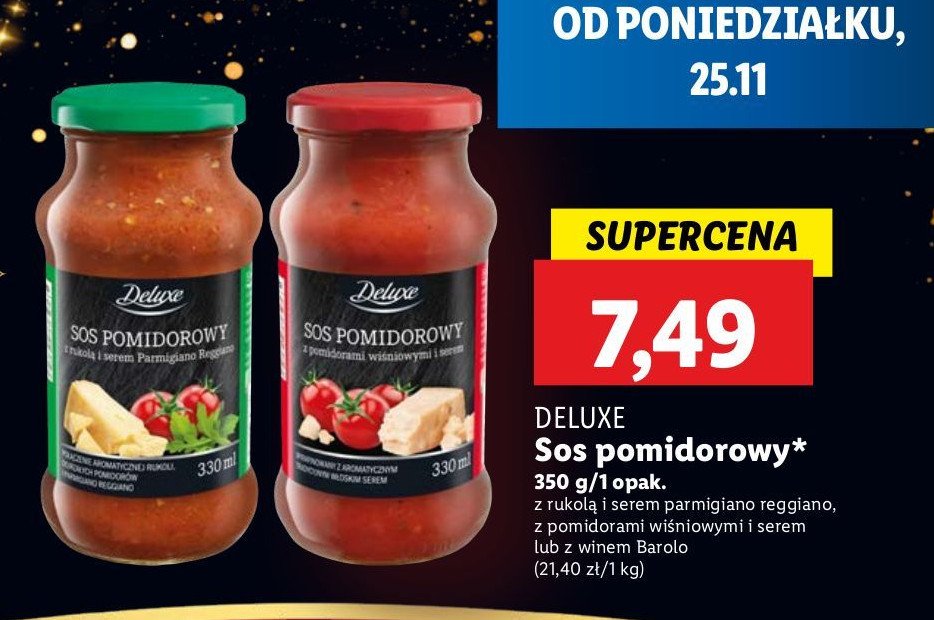 Sos pomidorowy z rukolą cebulą serem i orzechami nerkowca Deluxe promocja