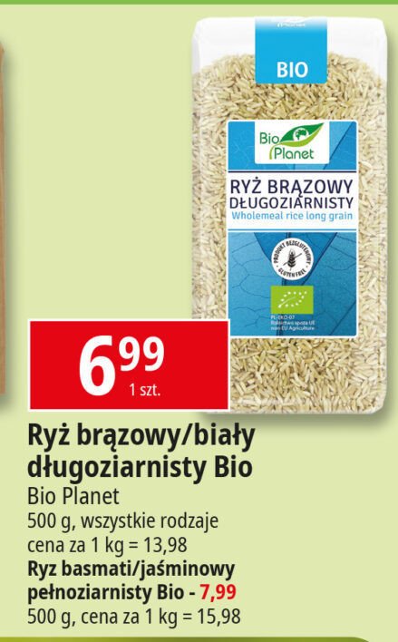 Ryż brązowy długoziarnisty Bio planet promocja w Leclerc