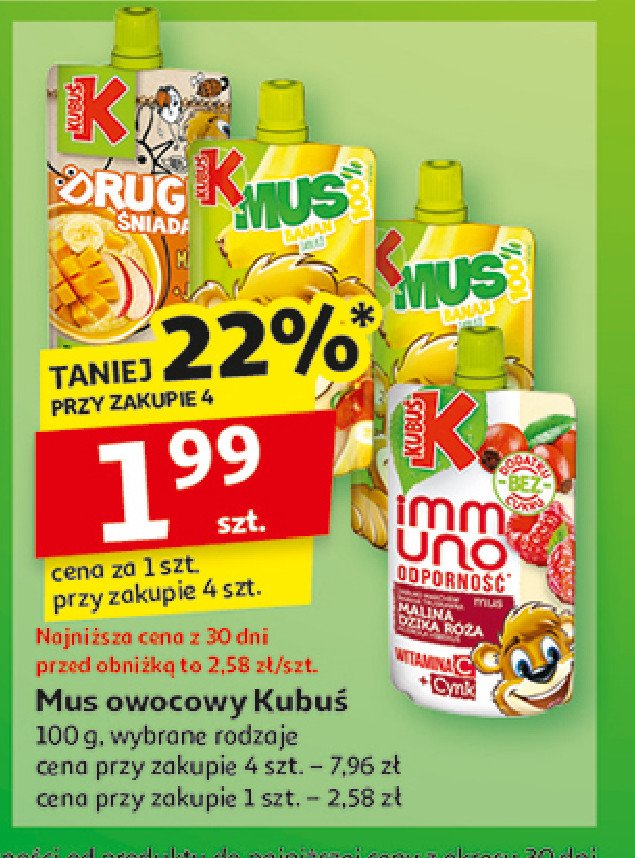 Mus jabłko-marchew-banan Kubuś mus 100% promocja