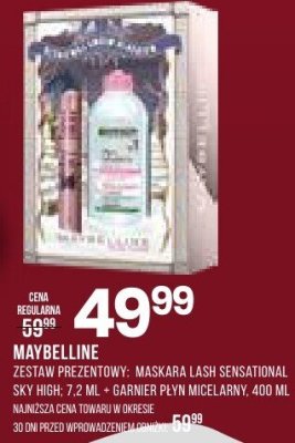 Kosmetyki Maybelline zestaw prezentowy maskara lash sensational sky high + garnier płyn micelarny + żel do mycia twarzy promocja w Drogerie Natura