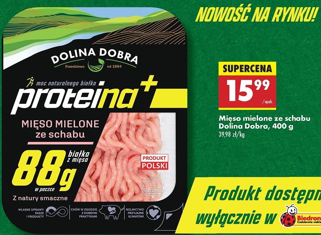 Mięso mielone ze schabu proteinowe Dolina dobra promocja w Biedronka