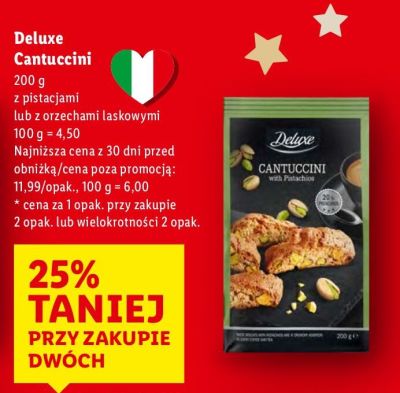 Cantuccini z pistacjami lub z orzechami laskowymi Deluxe promocja w Lidl
