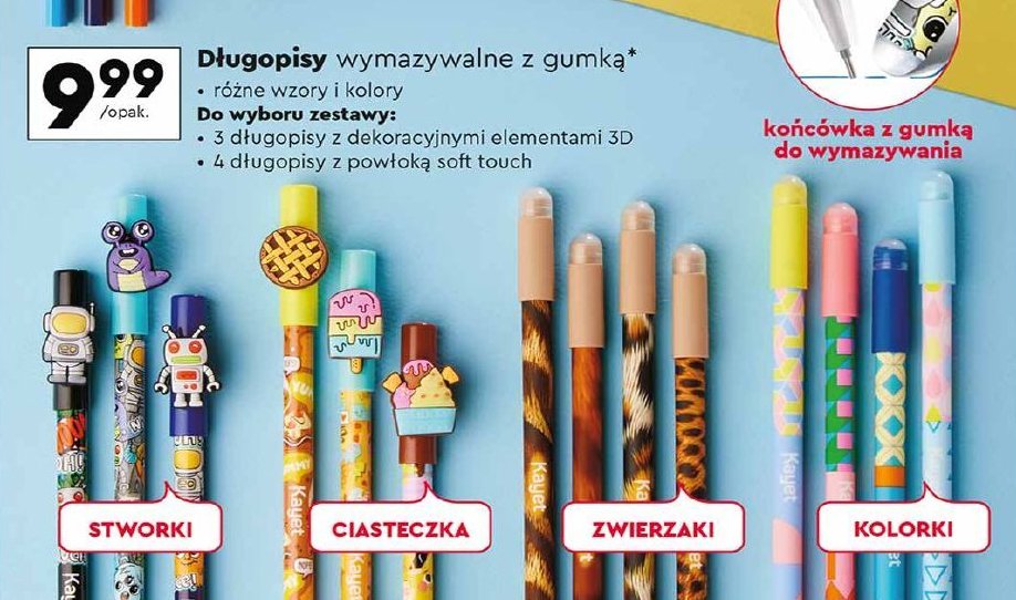 Długopisy wymazywalne zwierzaki Kayet promocja w Biedronka