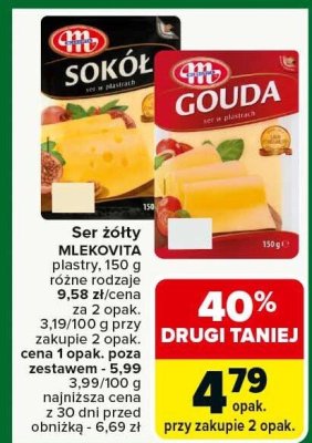 Ser żółty Mlekovita plastry promocja w Carrefour