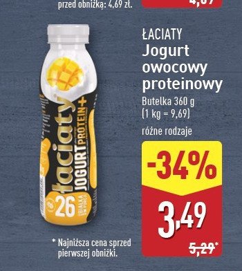 Jogurt proteinowy mango Łaciaty promocja w Aldi