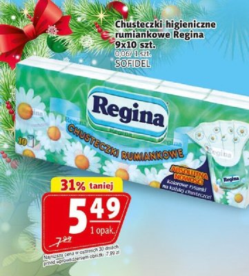 Chusteczki higieniczne rumiankowe Regina 9x10 szt. promocja w Prim Market