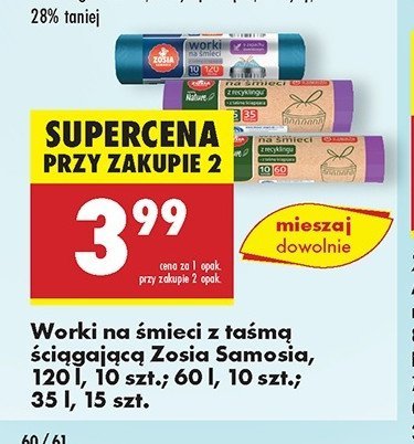 Worki na śmieci 60 l z taśmą ściągającą mocne Zosia samosia promocja