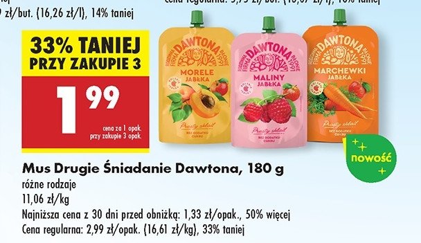 Mus maliny jabłka Dawtona promocja w Biedronka