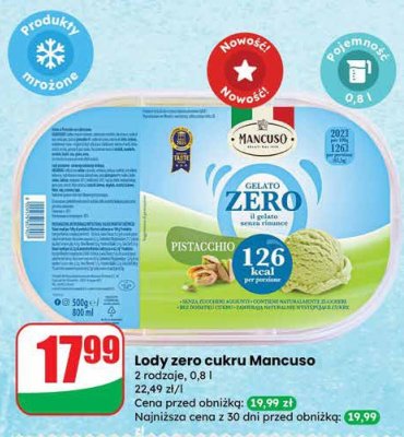 Lody zero cukru Mancuso pistacchio promocja w Dino