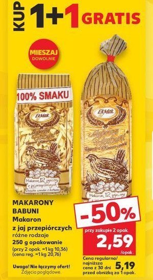 Makaron babuni wstążki cienkie z jaj przepiórczych EKMAK promocja w Kaufland