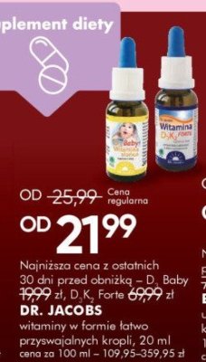 Witaminy D3, D.K. Forte DR. JACOBS przyswajalnych kropli, 20 ml promocja w Super-Pharm