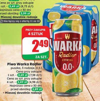 Piwo Warka Radler puszka promocja w Dino