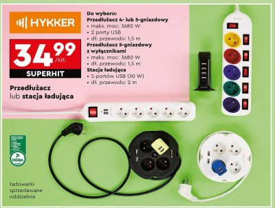 Przedłużacz 3 usb + 4 gniazda biały Hykker promocja