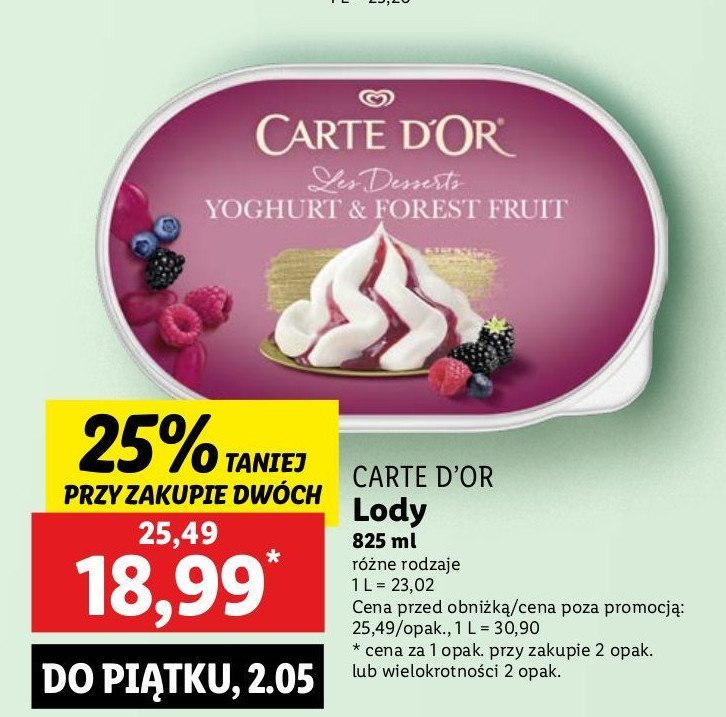 Lody yoghurt & forest fruit Algida carte d'or promocja