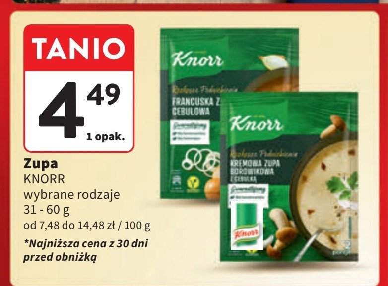 Kremowa zupa borowikowa z cebulką Knorr rozkosze podniebienia promocja w Intermarche