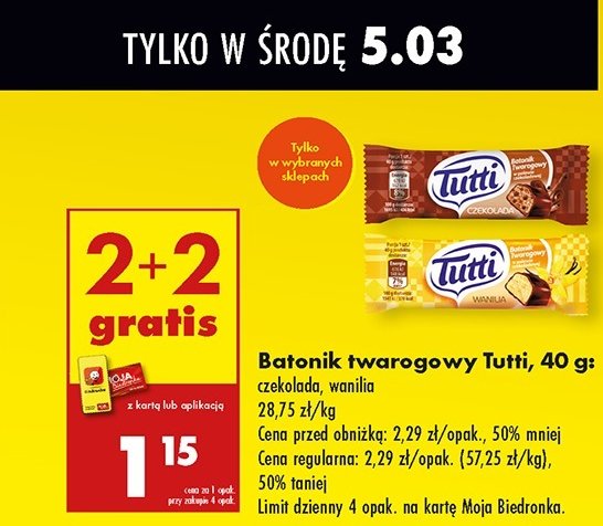 Batonik twarogowy wanilia Tutti promocja