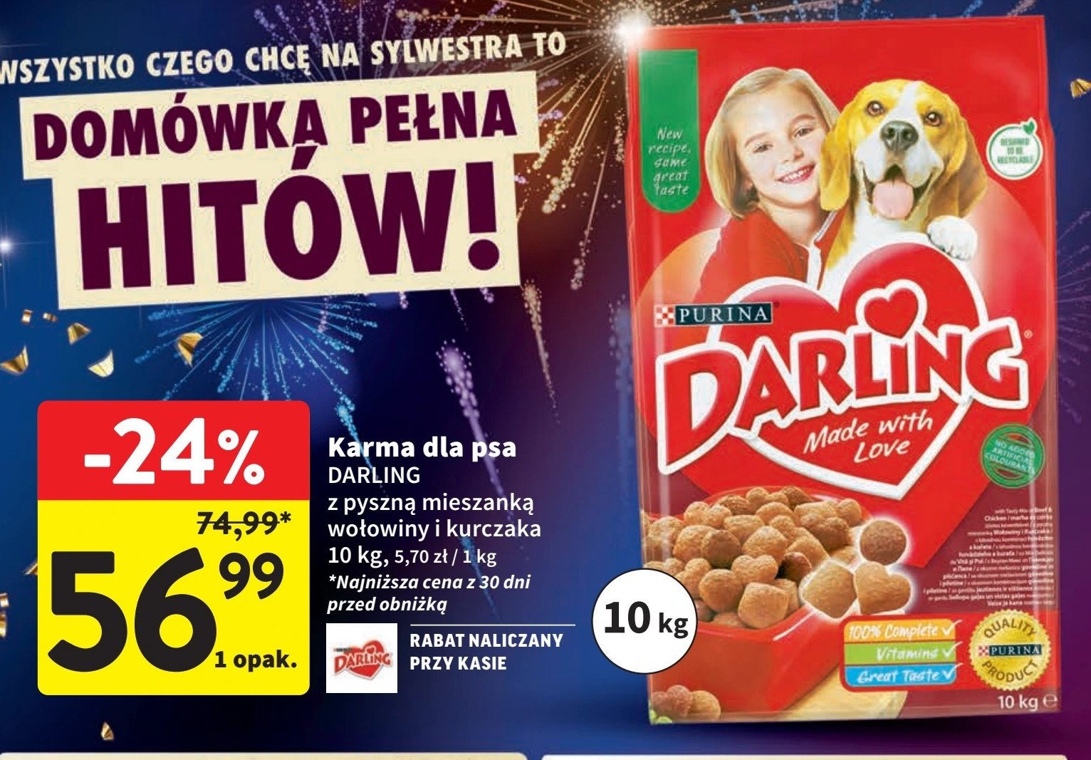 Karma dla psa wołowina-warzywa Purina darling promocja