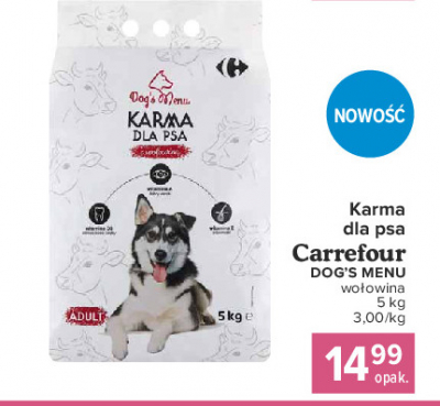Karma dla psa - wołowina Carrefour promocja