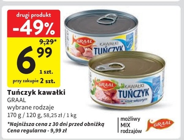 Tuńczyk kawałki w sosie własnym Graal promocja w Intermarche