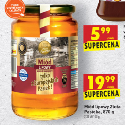 Miód lipowy Złota pasieka (biedronka) promocja w Biedronka