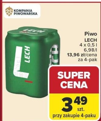 Piwo LECH 4 x 0,5 l promocja w Carrefour