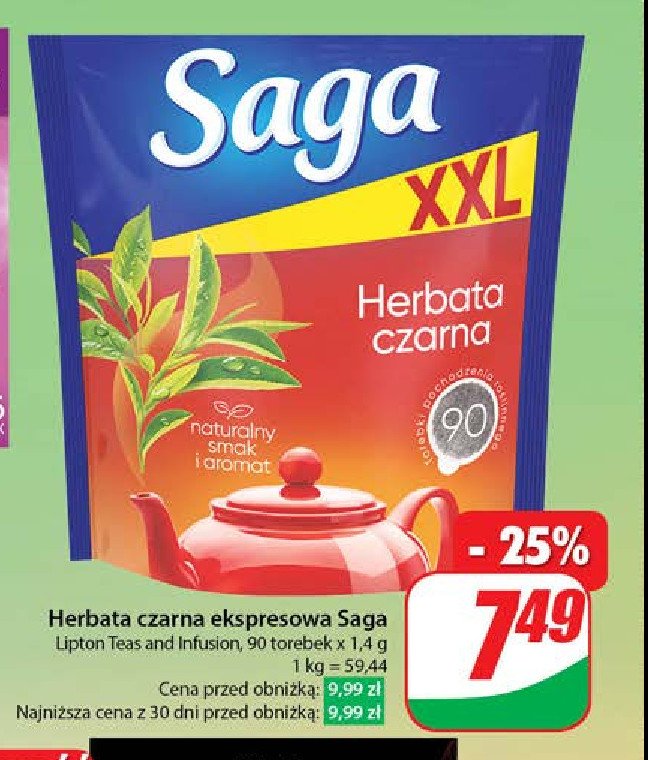 Herbata ekspresowa Saga promocja