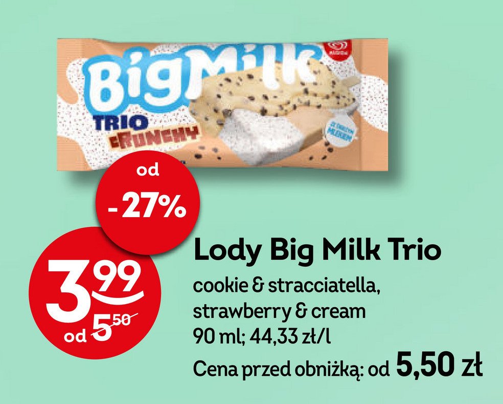 Lód trio pop Algida big milk promocja w Żabka