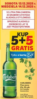 Piwo Carlsberg Pilsner 0%, 5% alk. 0,5 l butelka bezwrotna promocja w Kaufland