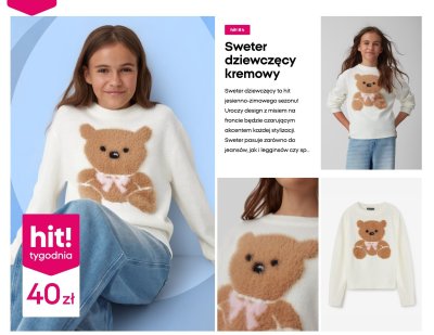 Sweter dziewczęcy kremowy z misiem Pepco promocja