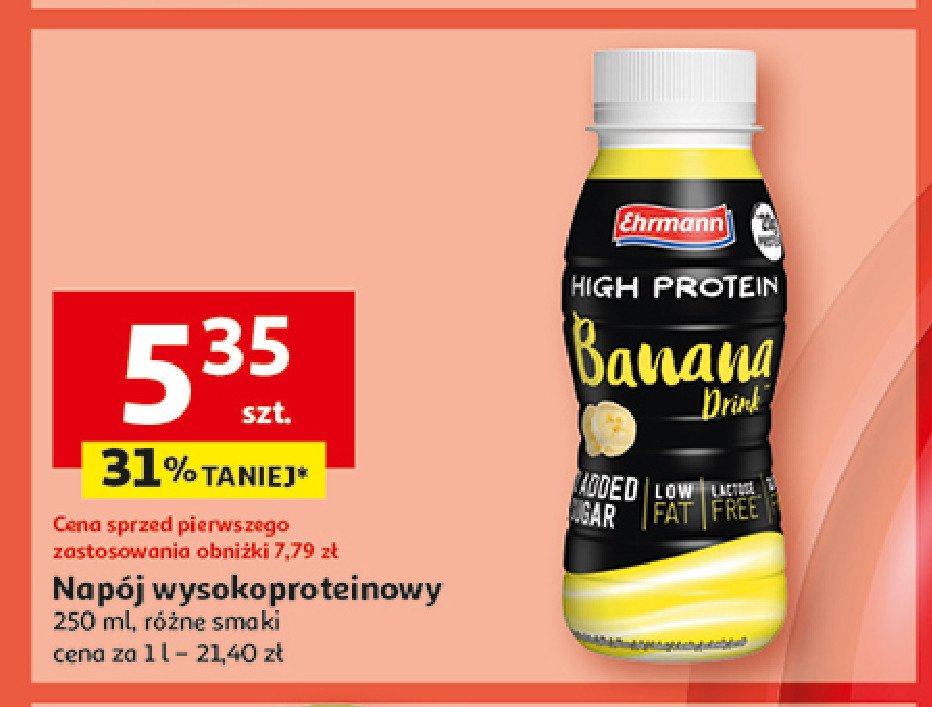 Shot mleczny proteinowy banana Ehrmann high protein promocja