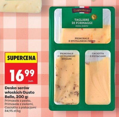 Deska serów włoskich Gusto Bello: Primosale z ziołami, Caciotta z pistacjami promocja w Biedronka