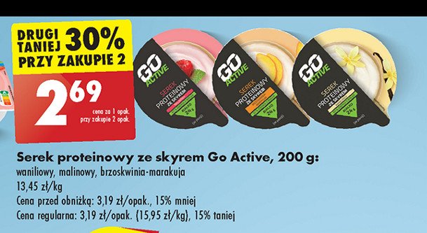 Serek proteinowy ze skyrem brzoskwinia-marakuja Go active promocja w Biedronka