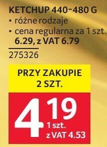 Ketchup Pudliszki 440-480g promocja w Selgros