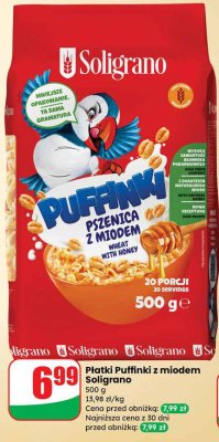 Płatki Puffinki z miodem Soligrano promocja w Dino