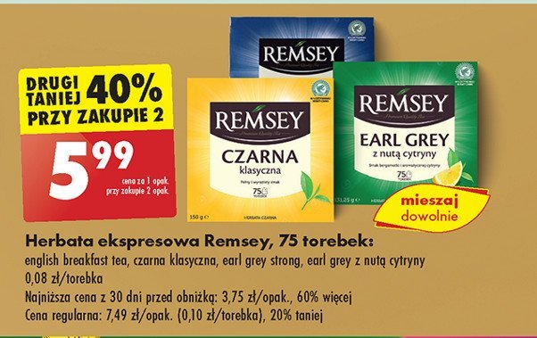 Herbata earl grey z nutą cytryny Remsey promocja