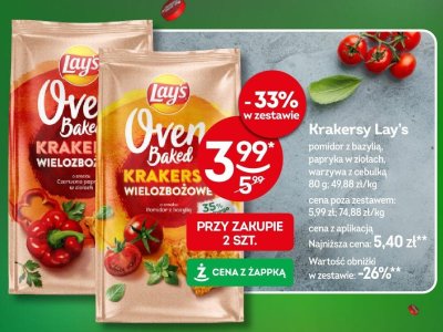 Krakersy Lay's Oven Baked pomidor z bazylią, papryka w ziołach, warzywa z cebulką promocja w Żabka