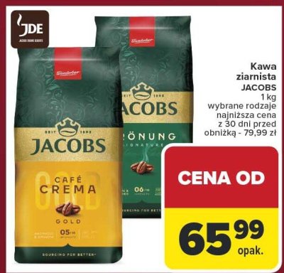 Kawa ziarnista Jacobs, 1 kg, wybrane rodzaje promocja w Carrefour Market