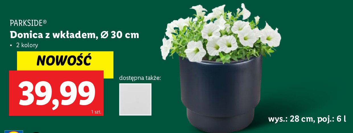 Donica z wk艂adem 30 cm Parkside promocja