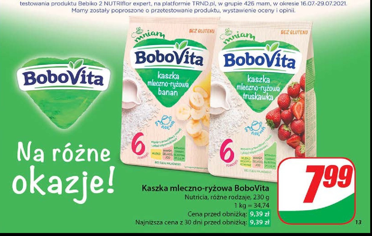 Kaszka mleczno- ryżowa z bananami Bobovita promocja