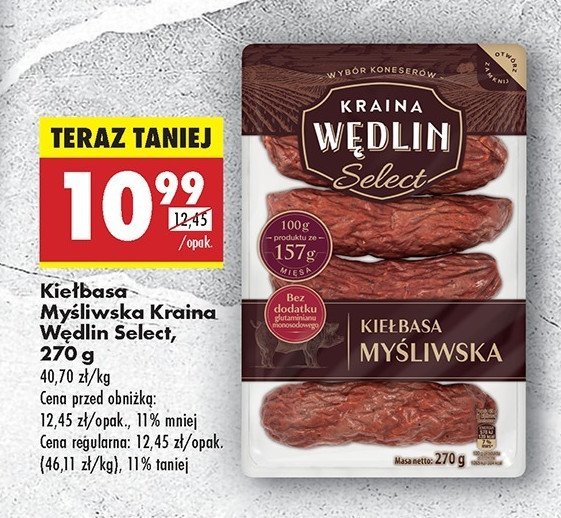 Kiełbasa myśliwska Kraina wędlin select promocja w Biedronka