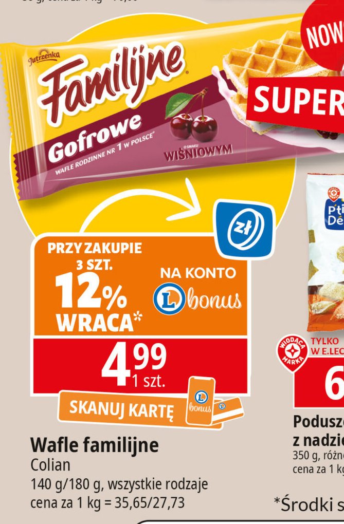 Wafle gofrowe wiśniowe Jutrzenka familijne promocja w Leclerc