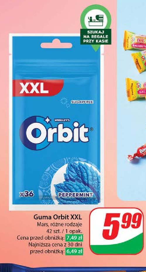 Guma do żucia peppermint saszetka Orbit xxl promocja w Dino